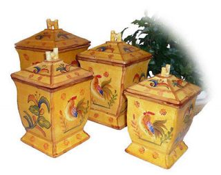 Sunshine Rooster Collection Hand Painted 4 Piece Kitchen Canister Set