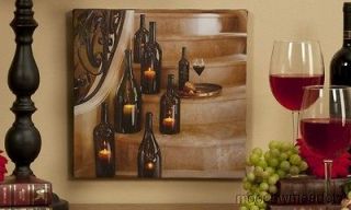   BOTTLE CANDLE HOLDER WALL PRINT Tuscan Picture LED Lit Kitchen Decor