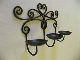 VINTAGE WROUGHT IRON SCROLL WALL DECOR CANDLEHOLDER HOLDS 3 CANDLES
