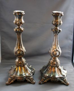 Pair of Antique Polish Nouveau Fraget 3361 Silver Plate Candlestick 