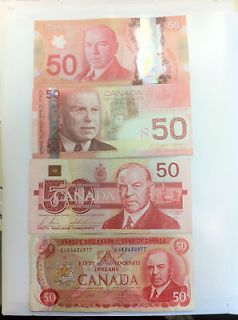 Bank of Canada Canadian 1975 1988 2004 2012 $50 lot Banknotes bill 