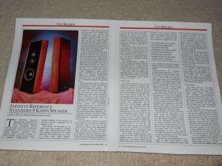 Infinity Reference Kappa 8 Speaker Review, 2 pg, 1987, Specs, Info