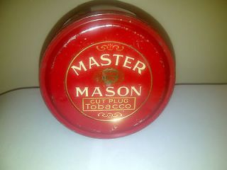 Antique MASTER MASON Tin Can Round ROCK CITY TOBACCO Quebec Canada 