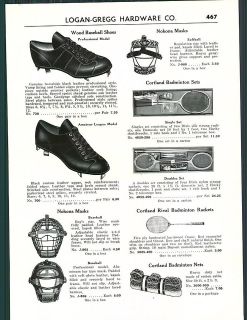 1953 AD Nokona Baseball Catchers Masks Cortland Tennis Rackets 