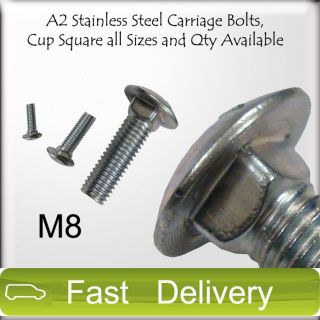 M8 Carriage Bolts Stainless Steel All sizes Free P&P