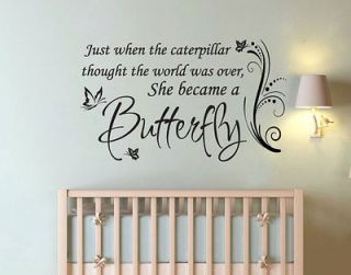 Caterpillar to BUTTERFLY Girl Nursery Quote Vinyl Wall Decor Decal 