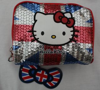 BNWT HELLO KITTY SEQUIN UNION JACK MAKE UP BAG/SMALL CASE CLAIRES 