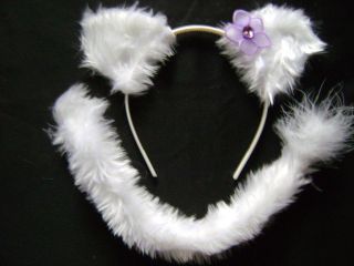 Hello Kitty Cat Ears/Tail Headband White/Lilac Flower