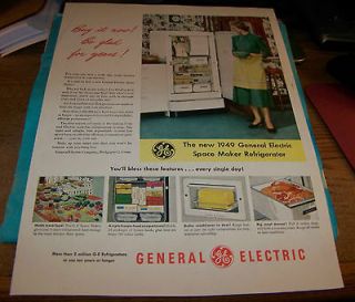 OLD ADVERTISING AD[1949 ]GENERAL ELECTRIC REFRIGERATOR