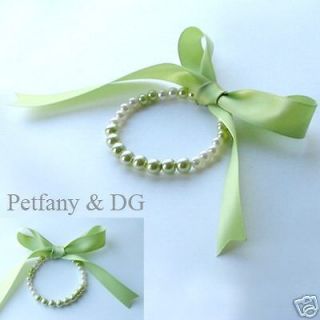 Green Pearl Ribbon Dog Cat Collar Pet Necklace Teacups chihuahua small 