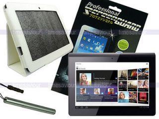 White Leather Case+Screen Protector+Styl​us for Sony Tablet S 9.4