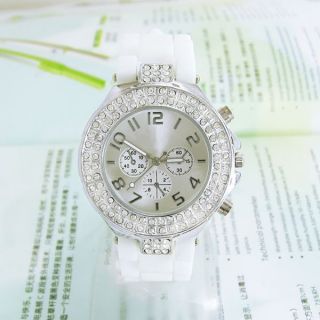 White Lady Women Crystal Quartz Jelly Silicone Sports Wrist Watch 