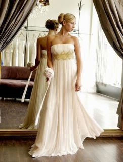   Gold Lace Strapless Maternity Wedding Gown Bridal Dress AU Sz 6   22