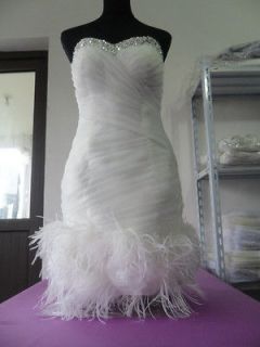 New Short Folds Bead Feather Flowers Bride Wedding dress/Prom Evening 