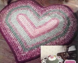 Heart rug to crochet; strawberry placemat, checkerboard