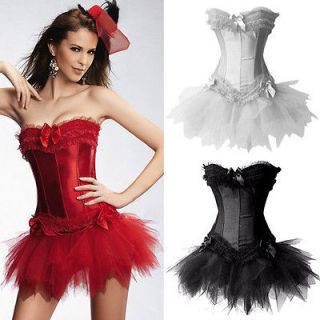 Cabaret SEXY Satin Burlesque Corset & Tutu Petticoat Skirt TUTU Dress 