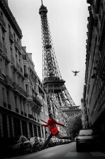 PARIS The Eiffel Tower Girl In Red   MAXI SIZE POSTER