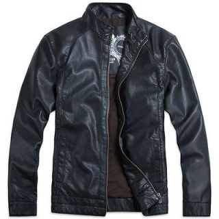 THOOO New HOT GENTLEMENS black pu leather Slim Jacket Coat 