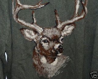 Red Head Brand Mens Olive Green Cotton Sweater with 10 Point Buck Deer 