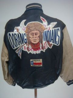 VINTAGE AVIREX LEATHER VARSITY JACKET WITH INDIAN CHEF HEAD PATCH