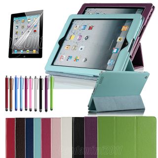For iPad 2 PU Leather Case Smart Cover Stand Screen Protector Pick 