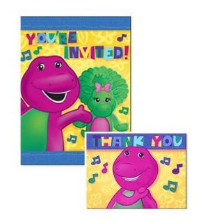 BARNEY BABY BOP Party x16 Invitations Thank you Notes Kids Birthday 