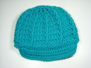 Baby Hat with Visor, Crochet Newsboy Beanie, Turquoise, Sky, Blue, 3 6 