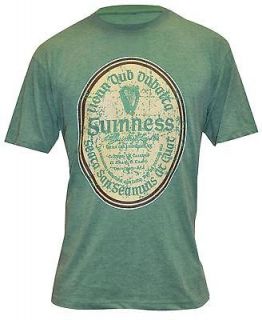 Guinness Green Distressed Gaelic Label Tee Shirt Official Guinness.