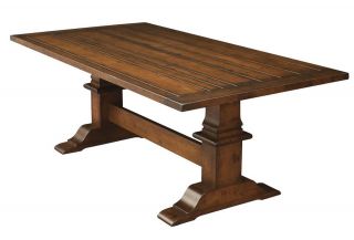 Amish Rustic Trestle Dining Table Plank Farmhouse Cabin Wood Furniture 