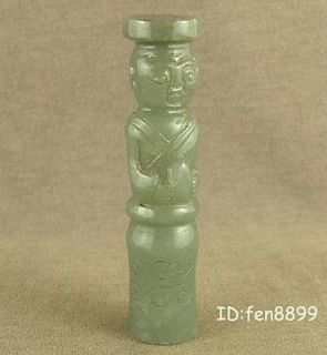 WITH CARVED CHINESE OLD JADE STATUE CYLINDRICAL HUMAN FIGURINE