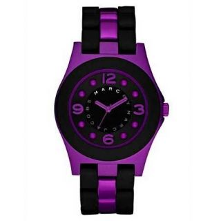MARC JACOBS WOMENS PELLY BLACK SILICONE WRAPPED PURPLE ALUMINUM WATCH 