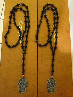 hamsa,Jewish rosary Necklace, chai, Shamballa Style, Black Faux Onyx 