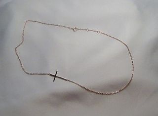 Cross Necklace Rose Gold Sterling Silver Sideways Horizontal Chain 