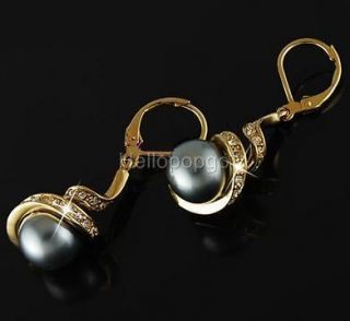 18K Rose Gold Gp Black Pearl Swarovski Crystal Unique Earrings CCC49