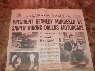 John F. Kennedy, JFK, ASSASSINATION NEWSPAPER PAGE, NOV. 22, 1963. WOW 