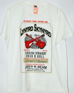Lynyrd Skynyrd Jim Beam Bottle Southern Rock white tee t shirt