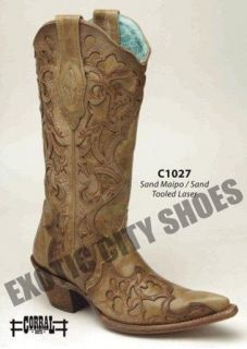   Leather Cowboy Western Boots Sand Maipo/Sand Tooled Laser C1027