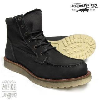 Jack & Jones Vintage Leather & Canvas Logger Work Boots 7   12