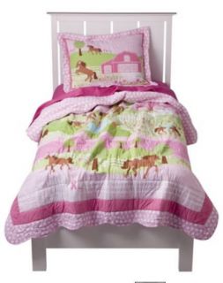 My Pretty Pony Pink Girls Horse 2pc Twin Single Quilt & Sham Bedding 