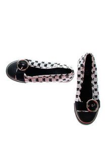   Strange   Size 11   Kitty Skimmer Sneaker Shoe Flat Buckle Black White