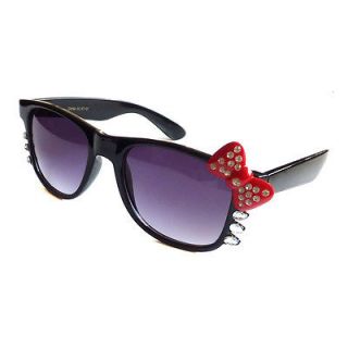 CUTE HELLO KITTY Glasses Sunglasses BLACK Frame RED Bow With SILVER 
