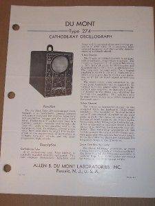 Vtg Allen B Du Mont Brochure/Catal​og~274 Oscillograph