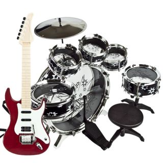 Electric Guitar & Drum Set Boy Toy Musical Instruments Stool 