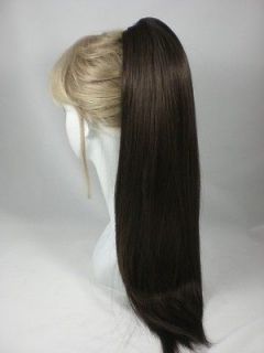 Long Straight Claw Clip On Ponytail Hairpiece in Black Brown Auburn 