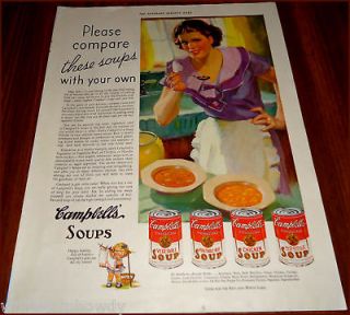 1938 CAMPBELLS SOUP Vintage Food AD~Mother~Apron~Dress