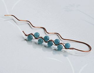 Zigzag Peruvian Blue Chalcedony Copper Wire Wrap Unique Bookmark