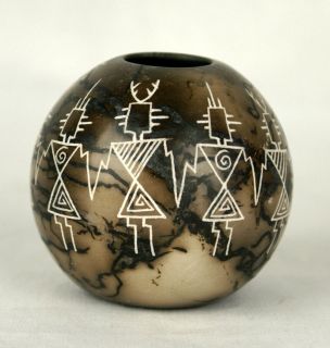   American Seed Pot Olla Horse Hair Irvin Louis Pottery Yei Dancers