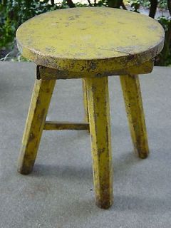 Newly listed OLD YELLOW LAYERED CHIPPY PAINT WOOD STOOL 11 PRIMITIVE 