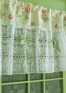   vintage Country Flowers with Lace & Ribbon ties Cafe Curtain/Valance