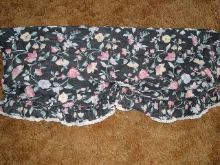   Black Flowers Floral 80 x 19 Lace Scalloped Bottom Double Rod